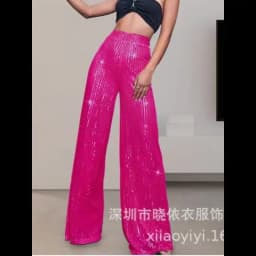 New Women's Solid Color Wide-leg Pants Casual Fashion Elegant Black Sequins Holiday For Women Long Pant Womens Clothing
