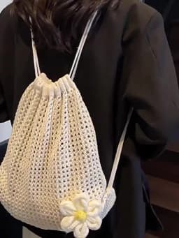 Solid Color Knitting Shoulder Bag Large Capacity Bohemian Crochet Backpack Hollow Out Versatile Beach Travel Tote Bag For Women