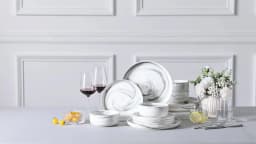 MALACASA Luna Series 24-Piece Marble Porcelain Dinnerware Set with 8 Pcs Dinner/Dessert Plates, Bowl Tableware Set Service for 4