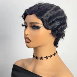 Short Wigs Human Hair Wigs For Women Pixie Cut Human Hair Finger Wave Wig Natural Color Sans Colle Human Hair Wig Machine Made