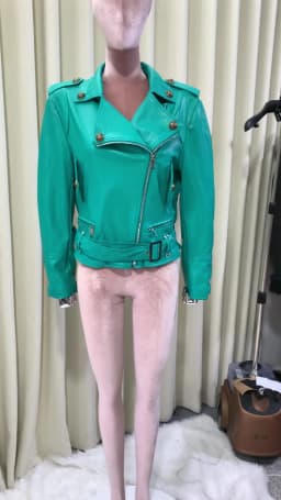 Lautaro Spring Autumn Cool Bright Green Pu Leather Biker Jacket Women Zipper Long Sleeve Luxury Designer Streetwear Fashion 2022