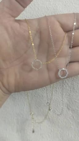 Jkeli -100% S925 Sterling Silver Plated 18K Gold Necklace with Full Diamond Circle Style Japanese and Korean K Gold Collar Chain