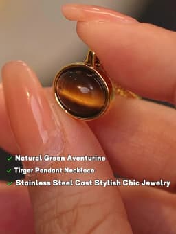 Yhpup Green Agate Tiger Stone Pendant Necklace for Women 316L Stainless Steel Gold Color Chain Collar Fashion Charm Jewelry