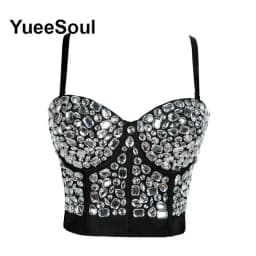 Black Y2K Tops White Rhinestone Sequins Tassel Slim Crop Top New Gothic Party Club Wedding High Street Sexy Corset Top Camis