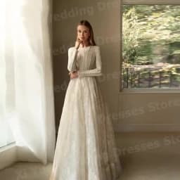 2025 Luxurious A Line Women's Wedding Dresses Charming Lace Appliques Robe De Mariage Bride Gowns Customized Long Sleeve Vestido
