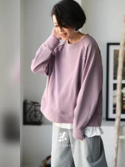 R67261 Korean Style Versatile Outer-Stitched Round Neck Raglan Sleeve Slimming Pure Cotton Pullover Sweatshirt for Women 25 Spring