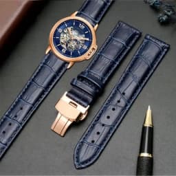 Genuine Leather Bracelet Dark Blue Color Watch Strap Butterfly Clasp Watchband Sized in 16mm 18mm 20mm 21 22mm 23mm Watch Band