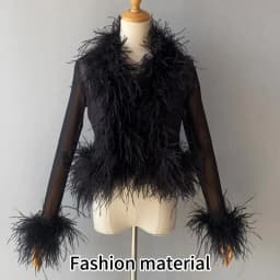 Jxwatcher Women's Sexy Mesh Feather Tops Spring Summer Ladies Vintage Celebrity Real Ostrich Feather Coat Fashion Party Wear New