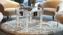LUVODI Luxury Modern Round Mirrored Coffee Table with Crystal Diamonds Inlay, Accent Side Table for Living Room Bedroom