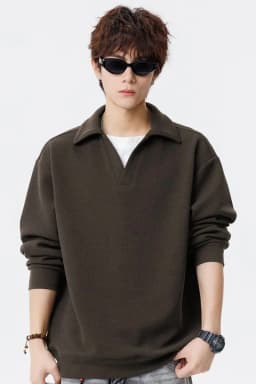 Men's Waffle Knit Polo Collar Sweatshirt Big Size 6XL 7XL 8XL Polyester Spandex Breathable Soft Black Coffee Casual Daily Top