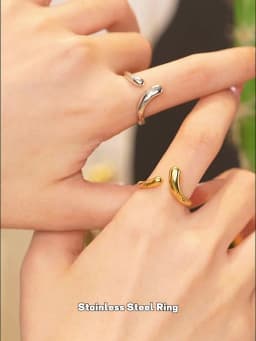 Yhpup Minimalist New Style Stainless Steel Open Chic Adjustable Ring Fashion Thin Finger Korean High Quality Jewelry 18K Golden