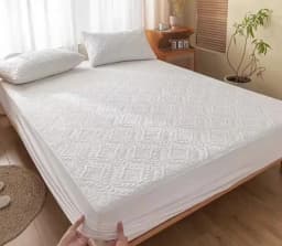 Waterproof Quilted Mattress Cover - Cotton Top, Antibacterial Fiber Fill, TPU Waterproof Layer - A-Class Health Standard