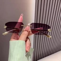Classic Frameless Small Frame Fashion Sunglasses Metal Polygonal Cheetah Sunglasses High-End Luxury Retro Sunglasses Women UV400