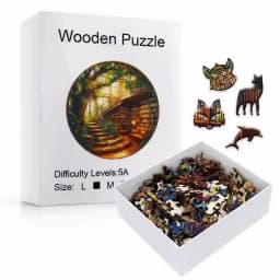 Round Enchanted Tree‑House Library Wooden Jigsaw Puzzle, Irregular Unique Animal‑Shaped Pieces, Adult DIY Stress‑Relief Wood Puzzle Game, Fantasy Forest Art Puzzle, Home Wall Decor, Ideal Birthday Holiday Gift for Puzzle Lovers