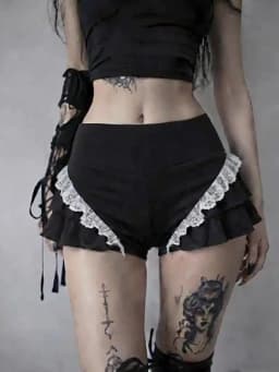 Goth Dark Cutecore Lace Side Patchwork Slim Shorts Mall Gothic A-Line Hot Pants Cyber Y2K Bottoms Women Casual Street Short Pant
