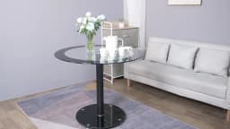 Black Dining Table and Chairs Set of 4, Round Tempered Glass Table with High Back PU Leather Chairs