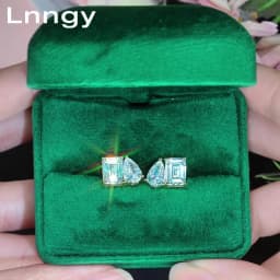 Lnngy Transparent Emerald & Pear Cut Cublic Zircon Earrings for Women Exquisite Two Stone Design Stud Earring Delicate Jewelry