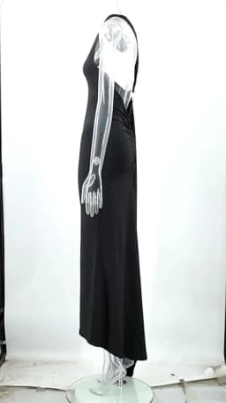Women's One-Shoulder Sleeveless Maxi Dress Adjustable Scarf Loop Ruched Backless Bodycon Festival Party Outfit Elegant Long Gown