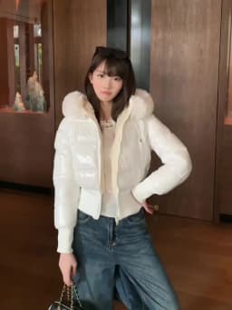 Women's Black White Hooded Long Sleeve Puffer Jacket Y2K Gothic American Streetwear Retro Waist-Cinching Cotton Jacket Winter