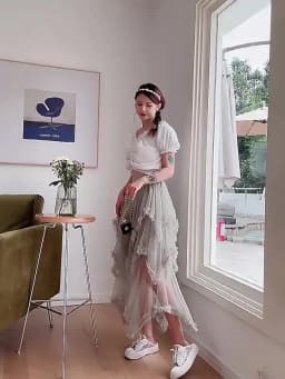 Black fungus edge irregular mesh cake skirt, mid length, high waist, big swing, fluffy fairy gauze skirt, long skirt, 2025 women