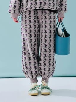 imakokoni Grey Purple Lamb Wool Pants Women's Winter with Thick Velvet Design and Small Flower Shrink Mouth Pants