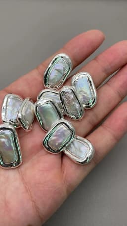 Wholesale 10 pcs White Rectangle Pearl Beads White Gold Plated Edge Beads