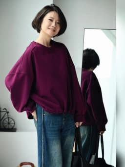 R7151C Artistic Retro Brushed Drawstring Round Neck Pullover Loose Batwing Sleeve Short Sweatshirt for Women Autumn