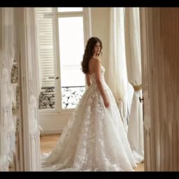 LSYX 2026 Trendy Strapless Deep V Neckline 3D Floral Lace-Embellished Sheer Illusion Sexy Wedding Dress Long Train Bridal Gowns