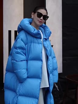 Korean Style Women Blue Hooded Down Jacket Single Breasted Loose Fit Warm Mid-length Puffer Jackets Autumn Casual Long Outerwear