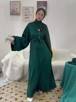 Regular-Fit Plain Stain Dubai Abaya Muslim Long Women Dress Modest Islamic Clothing Hijabi Robe-Long Wide Sleeves, Side Pockets