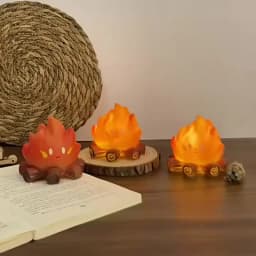 Mini Cute Cartoon Campfire Silicone Night Light, Creativity LED Flame Simulation Log Lamp, Soft Glow Bedroom Ambience Decor Toys