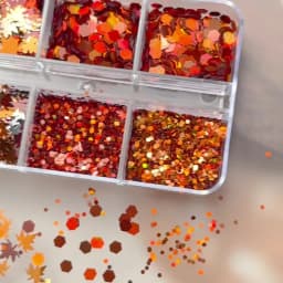 6grids Holographic Red Maple Leaves Nail Glitter Sequins Shiny Mix Laser Gold Hexagon Nail Flakes 3D Maple Leaf Nail Decorations