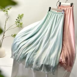 Women's Vintage Double Layer Pants Chinese Style High Waist Imitated Silk Chiffon Shiny Wide Leg Skirt Pants 2024 Spring PA111