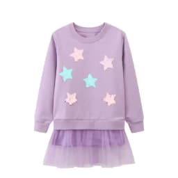 Jumping Meters 2-7T Stars Beading Princess Girls Dresses For Autumn Spring Long Sleeve Party Girls Clothing Cute Baby Frocks