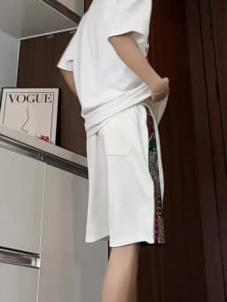 Men's ethnic embroidery pattern shorts with pockets, summer casual drawstring shorts, suitable for outdoor and beach casual wear