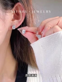 925 silver women's personalized earring package with gold single diamond cultivation, high carbon diamond oval egg shape, niche
