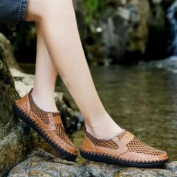 Mens Summer Breathable Mesh Shoes Big Size 46 Men Casual Leather Sneakers Male Trendy Driving Loafers Man Moccasin Boys Sneakers