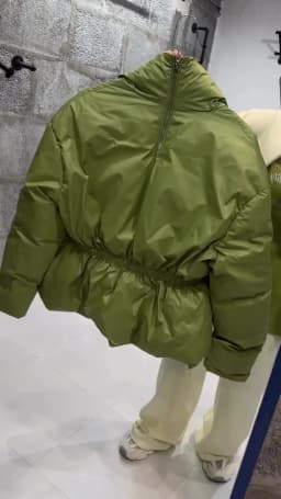 Back Half Zip Women's Winter Puffer Jackets Elastic Waist Ruffle Hem Cropped Padded Coat Loose Long Sleeve Warm Outerwear