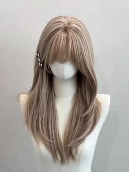 MEISU 22 Inch Synthetic Air Bangs Wig Straight Layered Straight Wigs Fiber Heat-resistant Party or Selfie For Women Daily Use