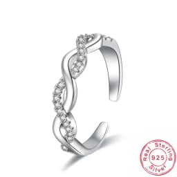New 925 Sterling Silver Trend Weave Twisted Elegant Adjustable Rings Women&Girl Jewelry Gift Rhinestone Spiral Open Finger Ring