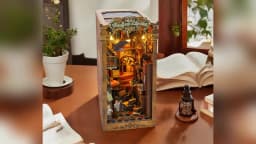 Magical Library DIY Book Nook Kit Miniature Bookshelf Insert with LED Light 3D Wooden Puzzle Building Kit Craft Gift Dollhouse