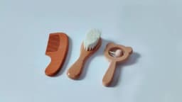 Baby Comb Brush Set Newborn Gift Set Natural Wool Beech Wooden Comb Baby Bib Pacifier Clip Kids Baby Hair Brush