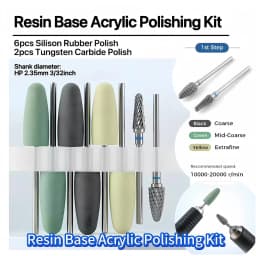 8Pcs Resin Base Acrylic Polishing Kit 6Pcs Silicone Rubber + 2Pcs Tungsten Carbide Polishing Heads 2.35mm Shank for Craft Fin