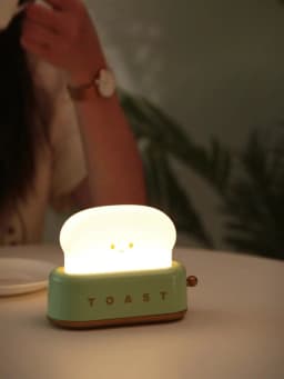 BANDIAN Bread Toast Cartoon LED Night Light Cute Home Decor Kawaii Bread Table Lamps Night Portable Light with Timer Tiny Lamp