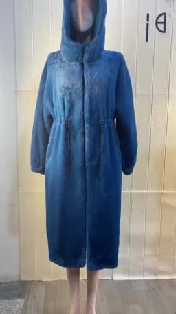 Lautaro Winter Long Oversized Warm Thick Blue White Fluffy Faux Fur Coat Women with Hood 2022 Loose Casual Korean Style Fashion