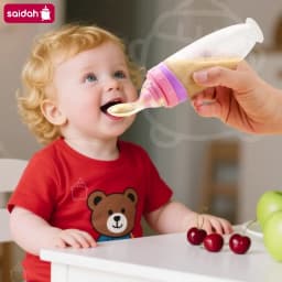 120 ML/4 oz Infant Baby Liquid Silicone Food Squeeze Feeder | Fruit Puree & Rice Paste Dispenser | Detachable Spoon