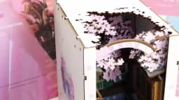 DIY Wooden Book Nook Shelf Insert Kits Miniature Cherry Blossom Bookends Japanese Doll Houses Toys Bookshelf Gifts Home Decor