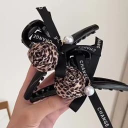 1pc elegant vintage leopard print rose pearl shark clip, stylish back-of-the-head bun hair clip exquisite hair grab clip