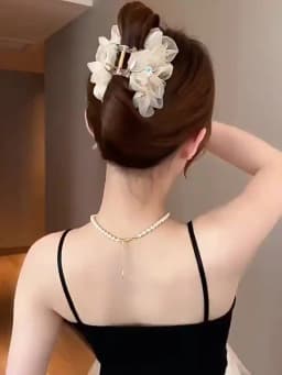 1/2/3pcs Elegant Mesh Flower Rhinestone Hair Clip for Woman Korean Style  Shark Clip Fashion Girl Ponytail Clip Hair Clamp