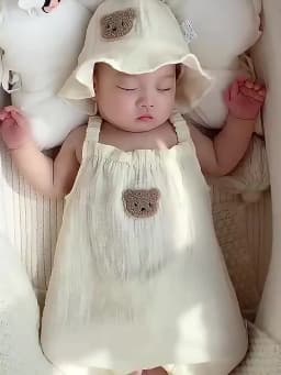 Muslin Summer Baby Romper Hat Set 2Pcs Bear Cotton Newborn Jumpsuit for Boys Girls Clothes Toddler Onesie Infant Outfit Suit